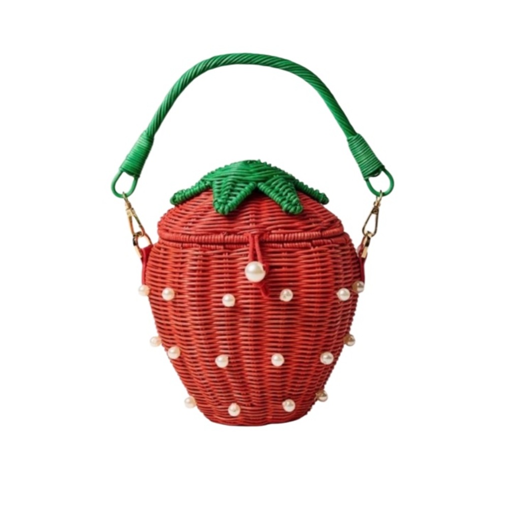 Kate Spade x Target Pearl Embellished Strawberry Wicker Bucket Bag Nwt Handbag